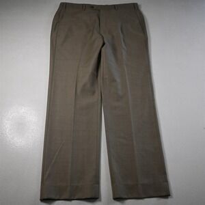 Vitale Barberis 36x32 Tan Brown 100% Wool Flat Front Straight Dress Mens Pants